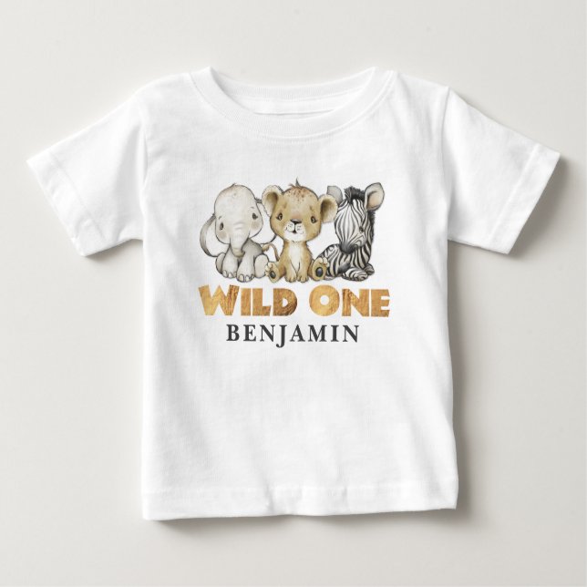 Camiseta Para Bebê SELVAGEM Personalizada 1 Safari Primeiro Aniversár (Frente)