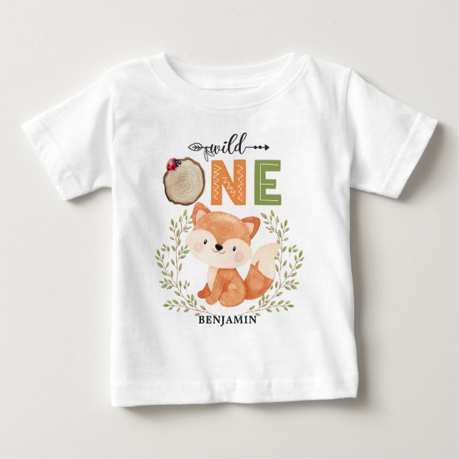 Camiseta Para Bebê SELVAGEM Personalizada Primeira Floresta Fox Baby  (Frente)