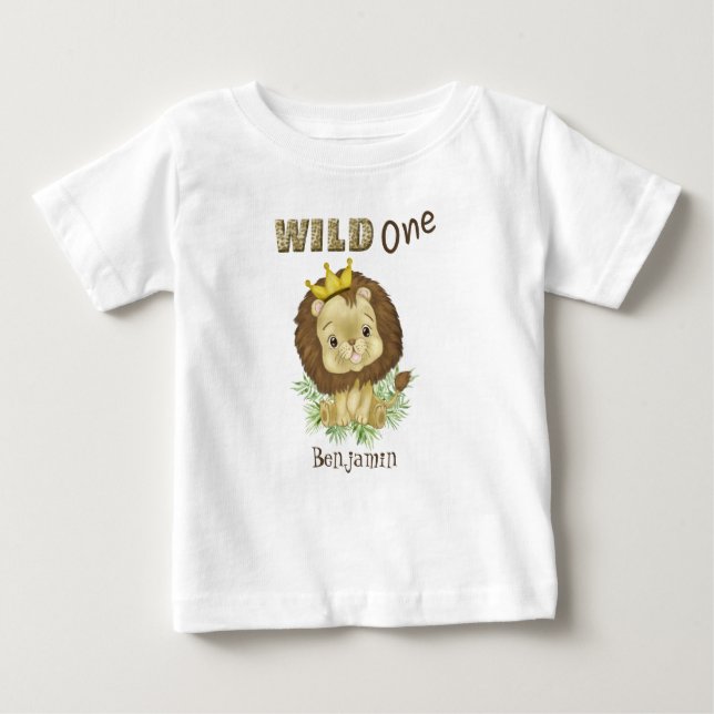 Camiseta Para Bebê Selvagem Um - Lion Bebê Cute Personalizável (Frente)