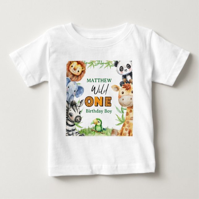 Camiseta Para Bebê Selvagem Um Safari na Selva de 1º aniversário (Frente)