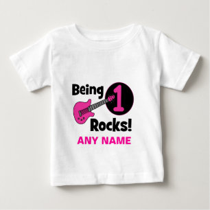Camiseta Para Bebê Sendo rochas 1! com guitarra cor-de-rosa
