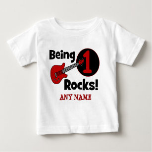 Camiseta Para Bebê Sendo rochas 1! O primeiro aniversario do bebê