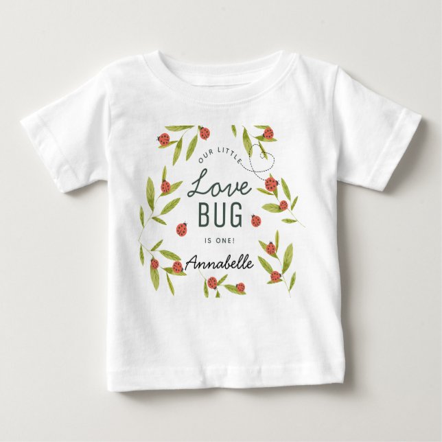 Camiseta Para Bebê Senhorita Pequeno Bug do Amor Joias e Folhas Anive (Frente)