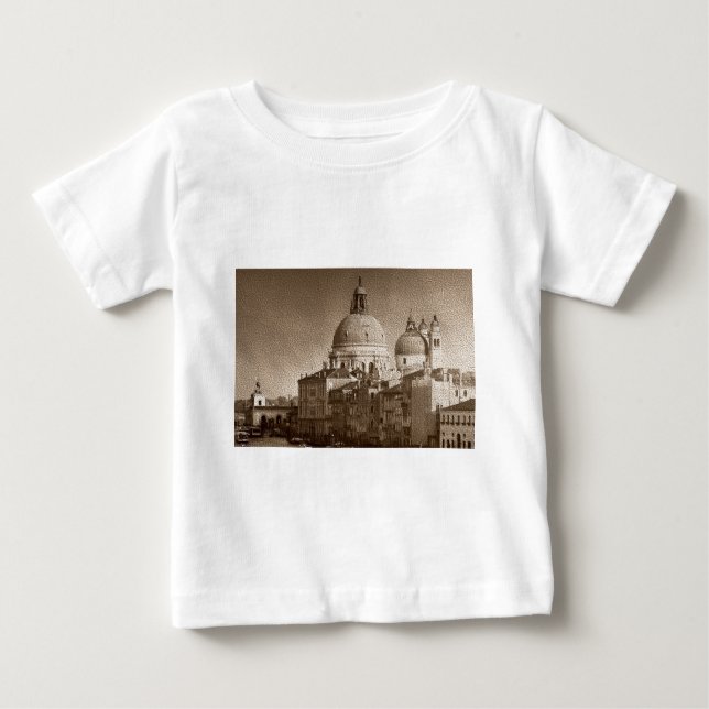 Camiseta Para Bebê Sepia - Efeito de Papel Venice Grande Canal (Frente)