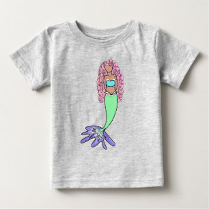 Camiseta Para Bebê sereia arco-íris rosa azul roxo verde preto encara