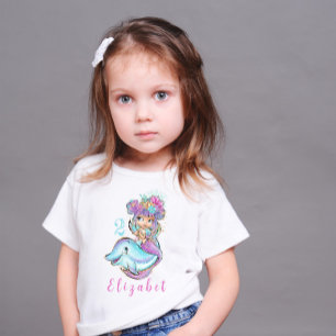 Camiseta Para Bebê Sereia Blonde e Dolphin Birthday T Shirt