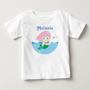 Camiseta Para Bebê Sereia Bonita com Cabelo Rosa Personalizado