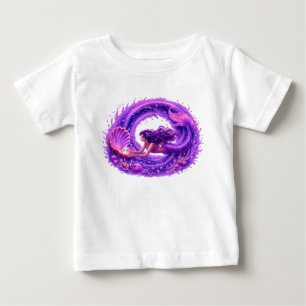 Camiseta Para Bebê Sereia Buscadora de Pérola Roxa Arte de Onda Fanta