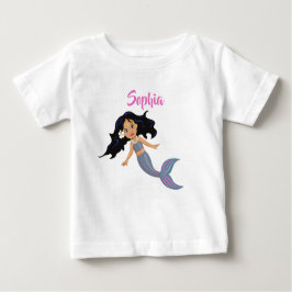 Camiseta Para Bebê Sereia Cabelo Escuro Cor-de-Rosa Nome Menino