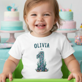 Camiseta Para Bebê Sereia Debaixo do Mar Primeiro Aniversário