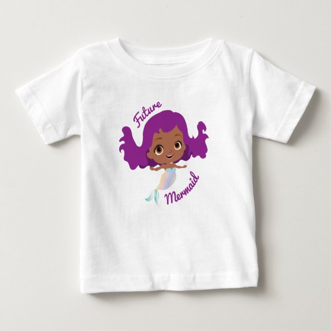 Camiseta Para Bebê Sereia do Futuro Afro-Americana Fofa (Frente)