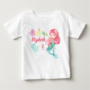 Camiseta Para Bebê Sereia Fofa Personalizada Sob O Aniversário Do Mar
