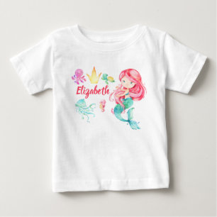Camiseta Para Bebê Sereia Fofa Personalizada Sob O Mar Aniversário