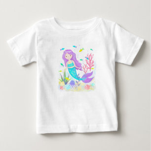 Camiseta Para Bebê Sereia Fofa Sob o Mar