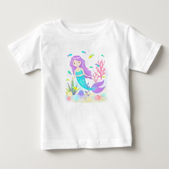Camiseta Para Bebê    Sereia Fofa Sob o Mar (Frente)