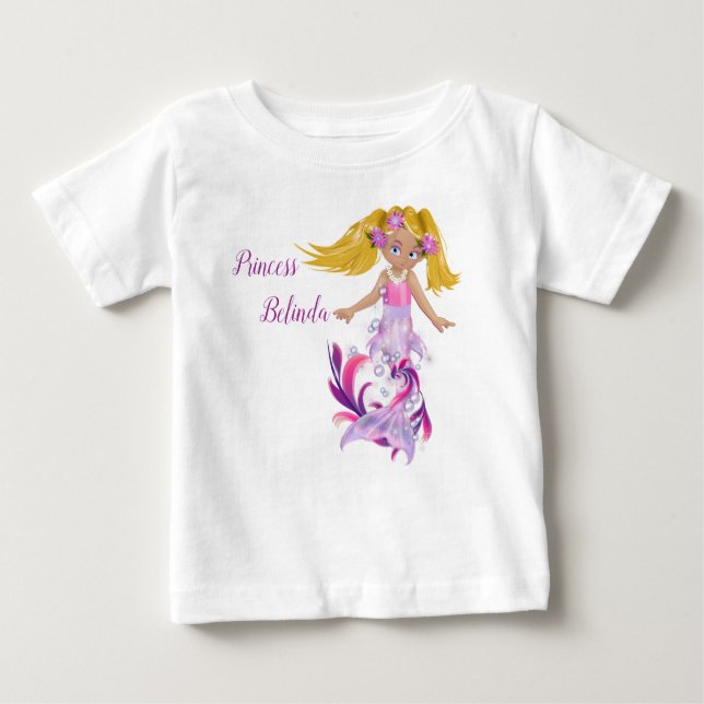 Camiseta Para Bebê Sereia Mágica Rosa Suave (Frente)
