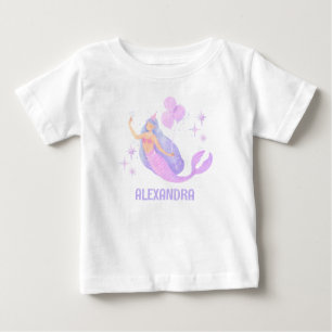 Camiseta Para Bebê Sereia Roxa Menina 1º Aniversário Sob o Mar