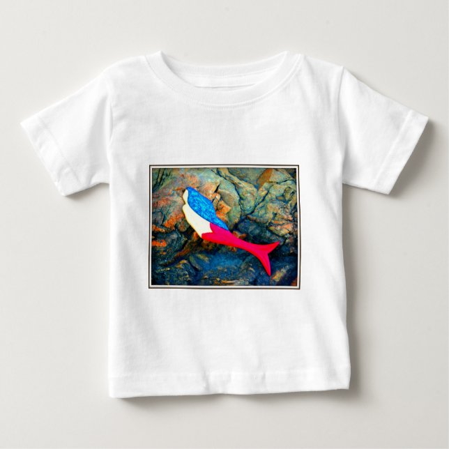 Camiseta Para Bebê sereia vermelha e azul (Frente)