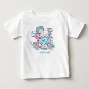 Camiseta Para Bebê Sereia Vida Marinha Festa de Aniversário com Ida