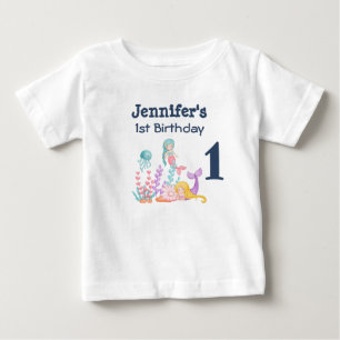 Camiseta Para Bebê Sereias & Água-viva 1º Aniversário