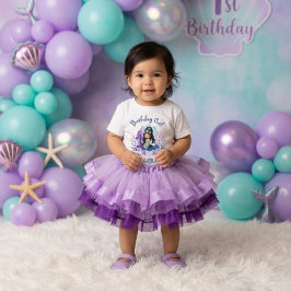 Camiseta Para Bebê Sereiazinha Menina de 1º Aniversário Verde Azul Ro