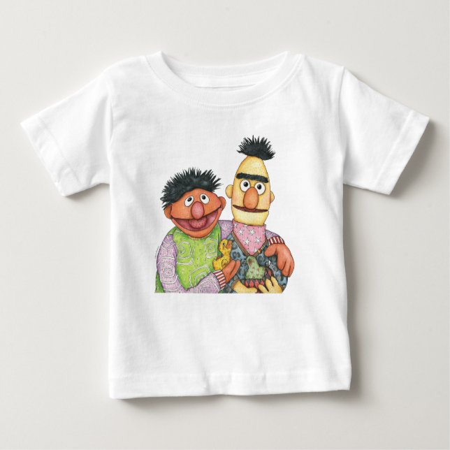Camiseta Para Bebê Sesame Street Bert e Ernie Watercolor (Frente)
