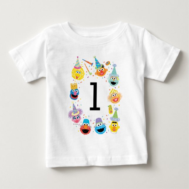 Camiseta Para Bebê Sésame Street Confetti Aniversário (Frente)