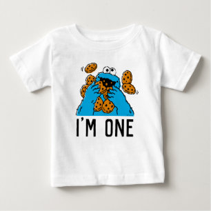 Camiseta Para Bebê Sesame Street   Monstro Come Biscoito 1º Aniversár