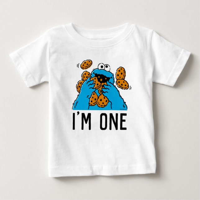 Camiseta Para Bebê Sesame Street | Monstro Come Biscoito 1º Aniversár (Frente)
