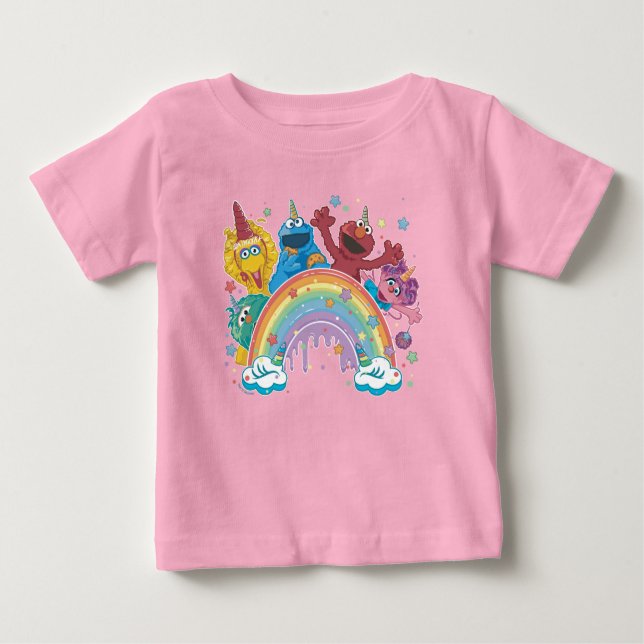 Camiseta Para Bebê Sesame Street Unicorn Rainbow (Frente)