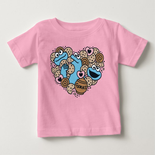 Camiseta Para Bebê Sésamo Sésamo | Cookie Monster Doodle Heart (Frente)
