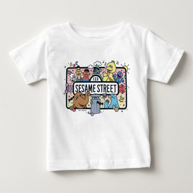 Camiseta Para Bebê Sésamo Sésamo | Sésamo Pals Doodle Sign (Frente)