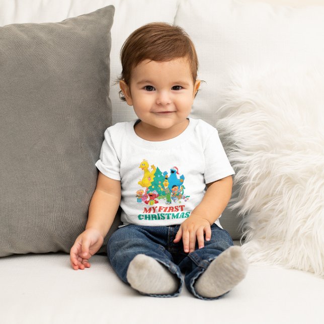 Camiseta Para Bebê Sésamo Street Pals | O meu primeiro Natal (Criador carregado)
