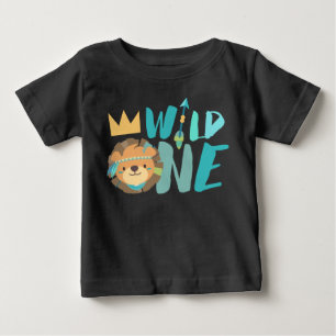 Camiseta Para Bebê Seta e Leão Selvagem Boho Um ano