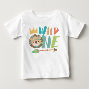 Camiseta Para Bebê Seta e Leão Selvagem Boho Um ano
