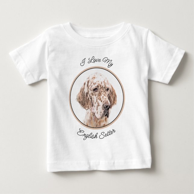 Camiseta Para Bebê Setter Inglês Laranja Belton Pintando Arte Cão (Frente)