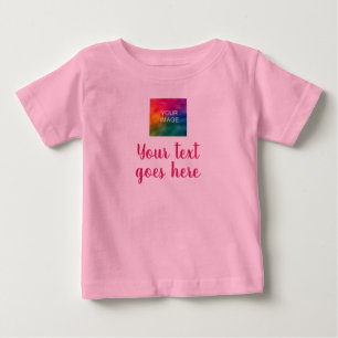 Camiseta Para Bebê Seu Modelo Elegante de Foto e Texto Cor-de-Rosa