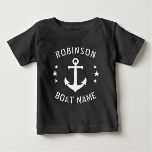 Camiseta Para Bebê Seu nome e âncora do Boat Vintage ficam Pretos Bra