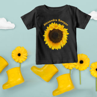 Camiseta Para Bebê Seu nome ou citação abreviada de girassol