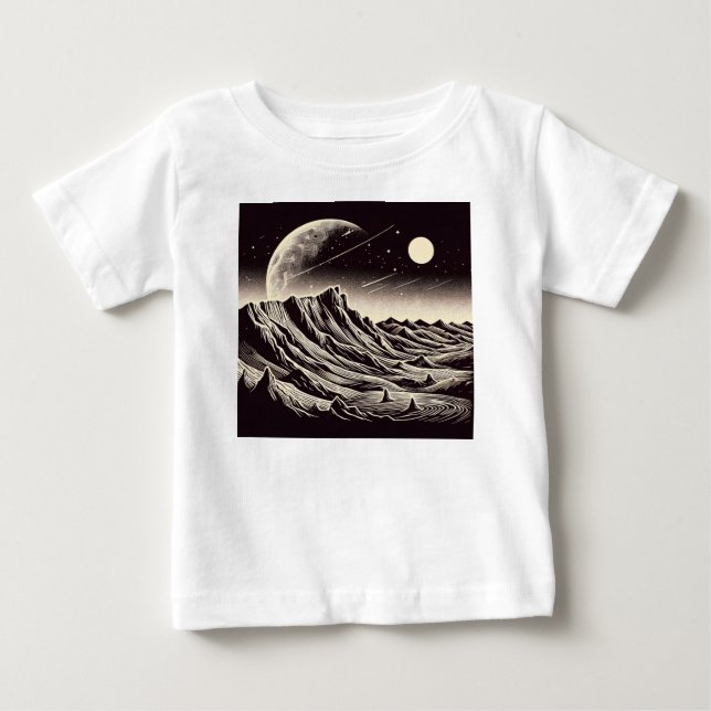 Camiseta Para Bebê SF Mars Landscape Woodcut 3 (Frente)