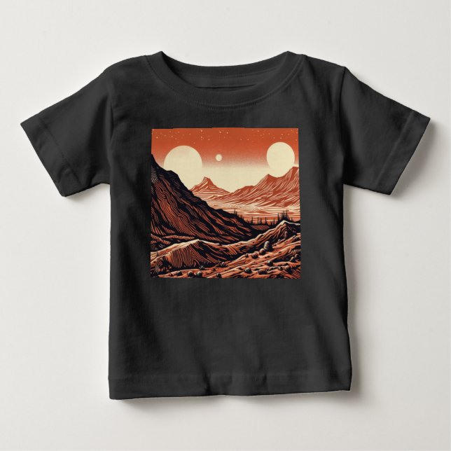 Camiseta Para Bebê SF Mars Landscape Woodcut 4 (Frente)