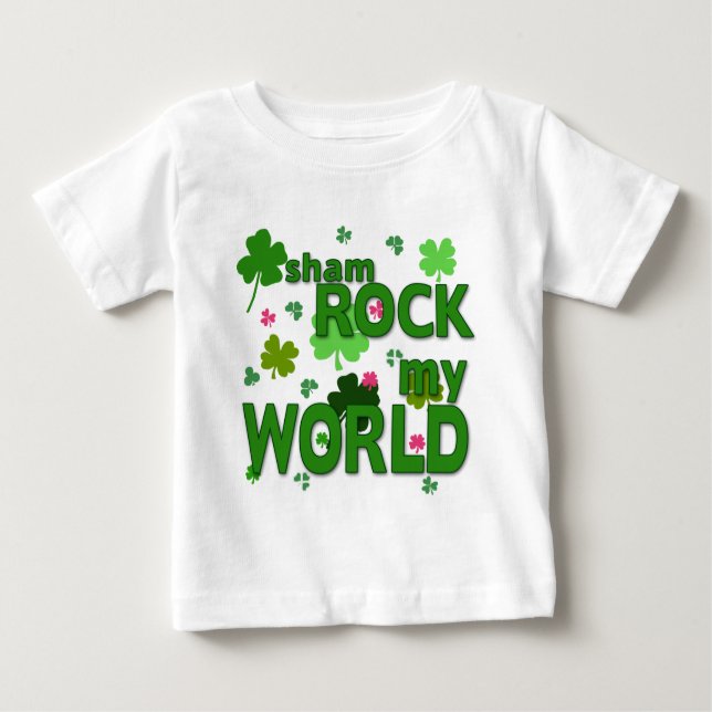 Camiseta Para Bebê Sham Rock My World com Shamrocks (Frente)