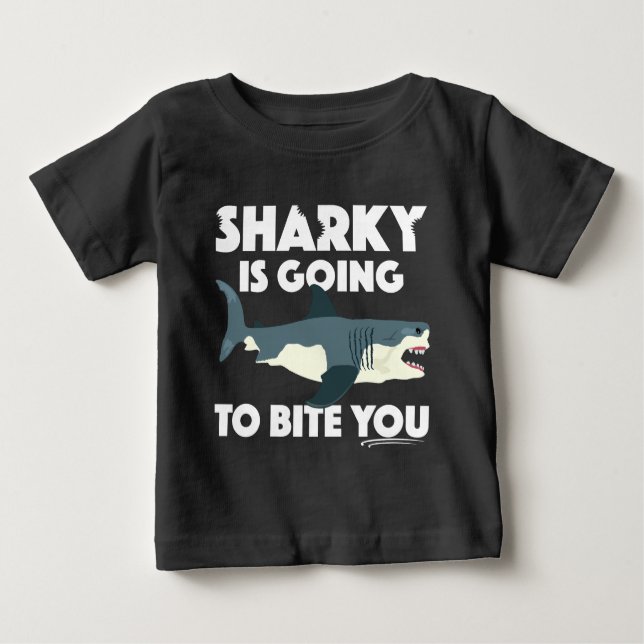 Camiseta Para Bebê Sharky Vai Mordê-Lo Design - Bebê Belo Jer (Frente)