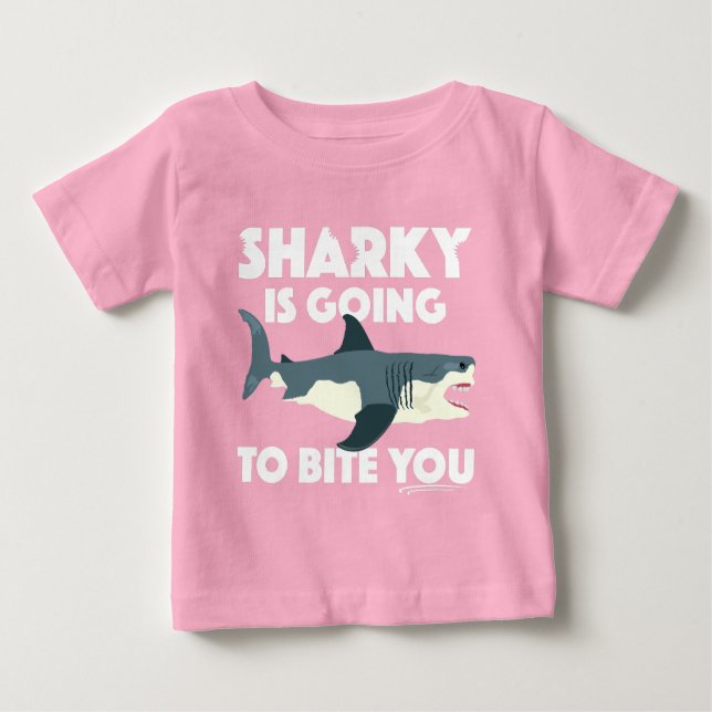 Camiseta Para Bebê Sharky Vai Mordê-Lo Design - Bebê Belo Jer (Frente)