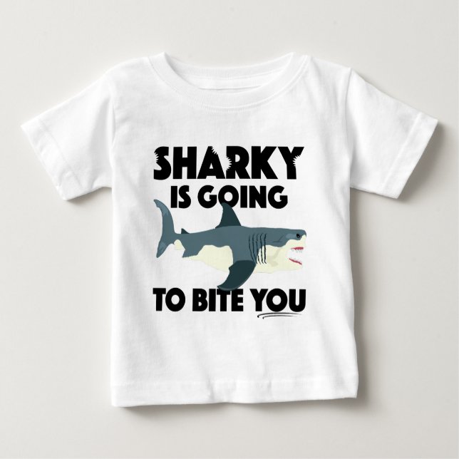 Camiseta Para Bebê Sharky Vai Mordê-Lo Design - Bebê Belo Jer (Frente)