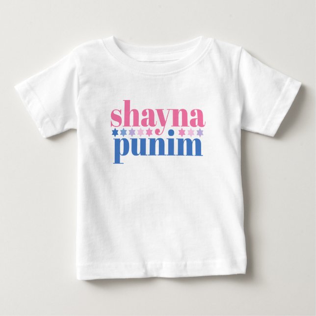 Camiseta Para Bebê Shayna Punim Jewish Pink Blue Slogan (Frente)