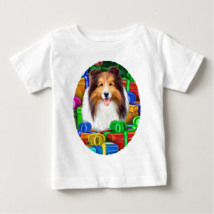 Camiseta Para Bebê Sheltie Christmas Open Gifs Sable