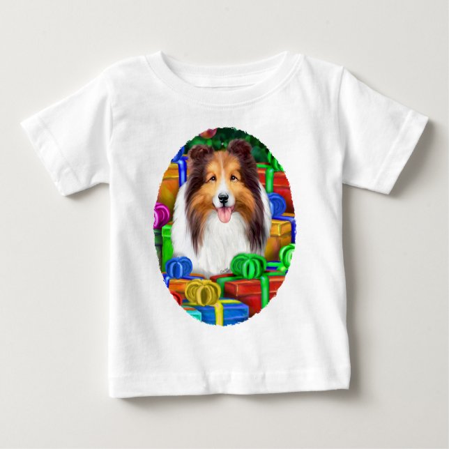 Camiseta Para Bebê Sheltie Christmas Open Gifs Sable (Frente)