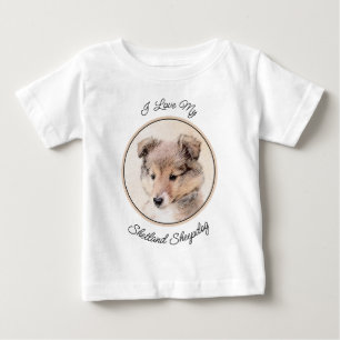 Camiseta Para Bebê Shetland Sheepdog Puppy Pintura Original