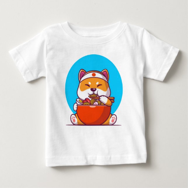 Camiseta Para Bebê Shiba Comendo Ramen Noodle Cartoon-23054 (Frente)